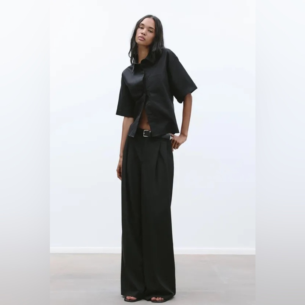 Zara Black High-Rise Wide-Leg Pleated Trousers